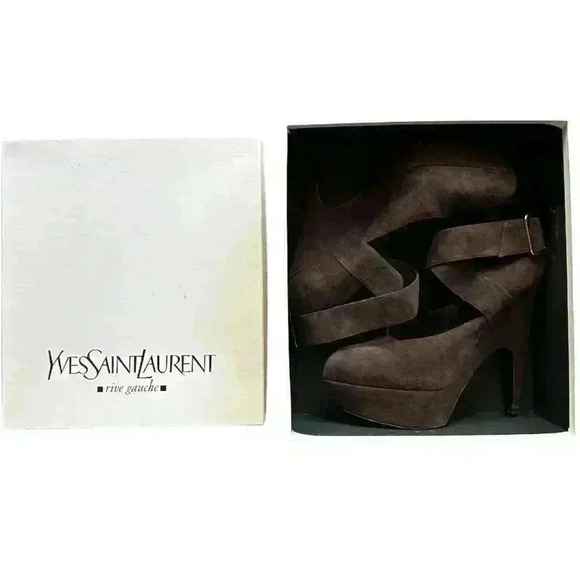 Yves Saint Laurent Shoes - Yves Saint Laurent Vintage Suede Ankle-strap Platform Pumps